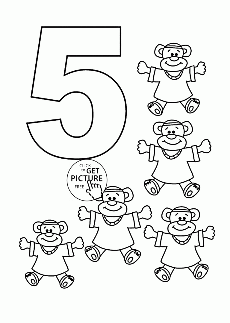 Number 5 Coloring Pages For Kids Counting Sheets