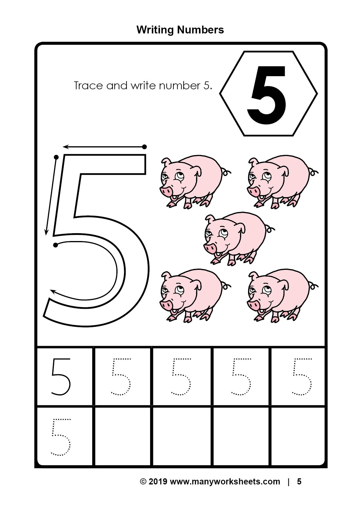 Number 5 Tracing Worksheets For Preschool Dotted Numbers