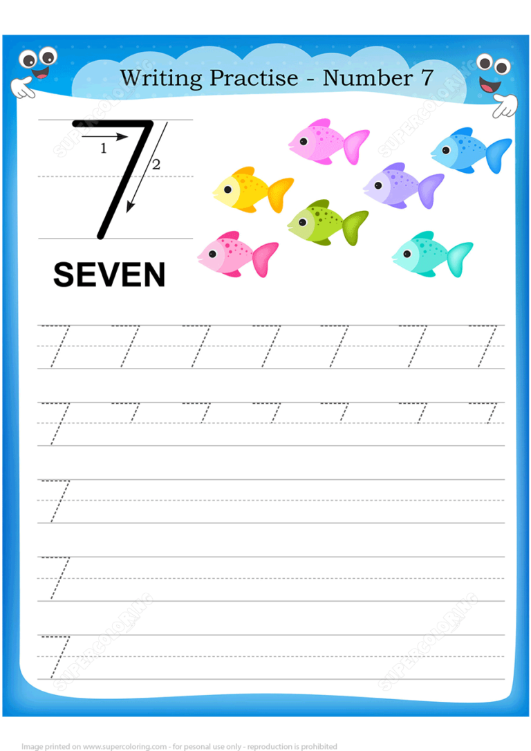 Number 7 Handwriting Practice Worksheet Free Printable