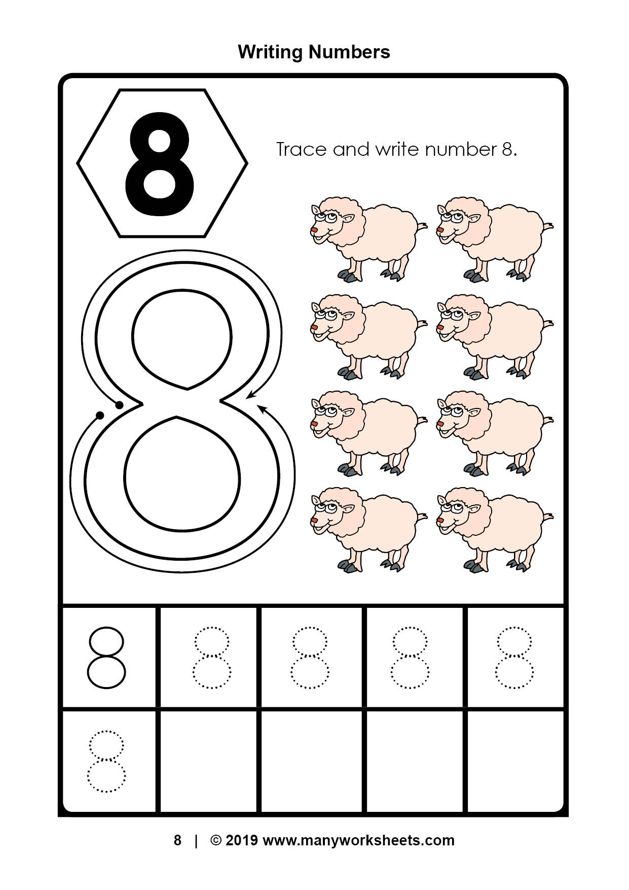 Number 8 Tracing Worksheets For Preschool Dotted Numbers