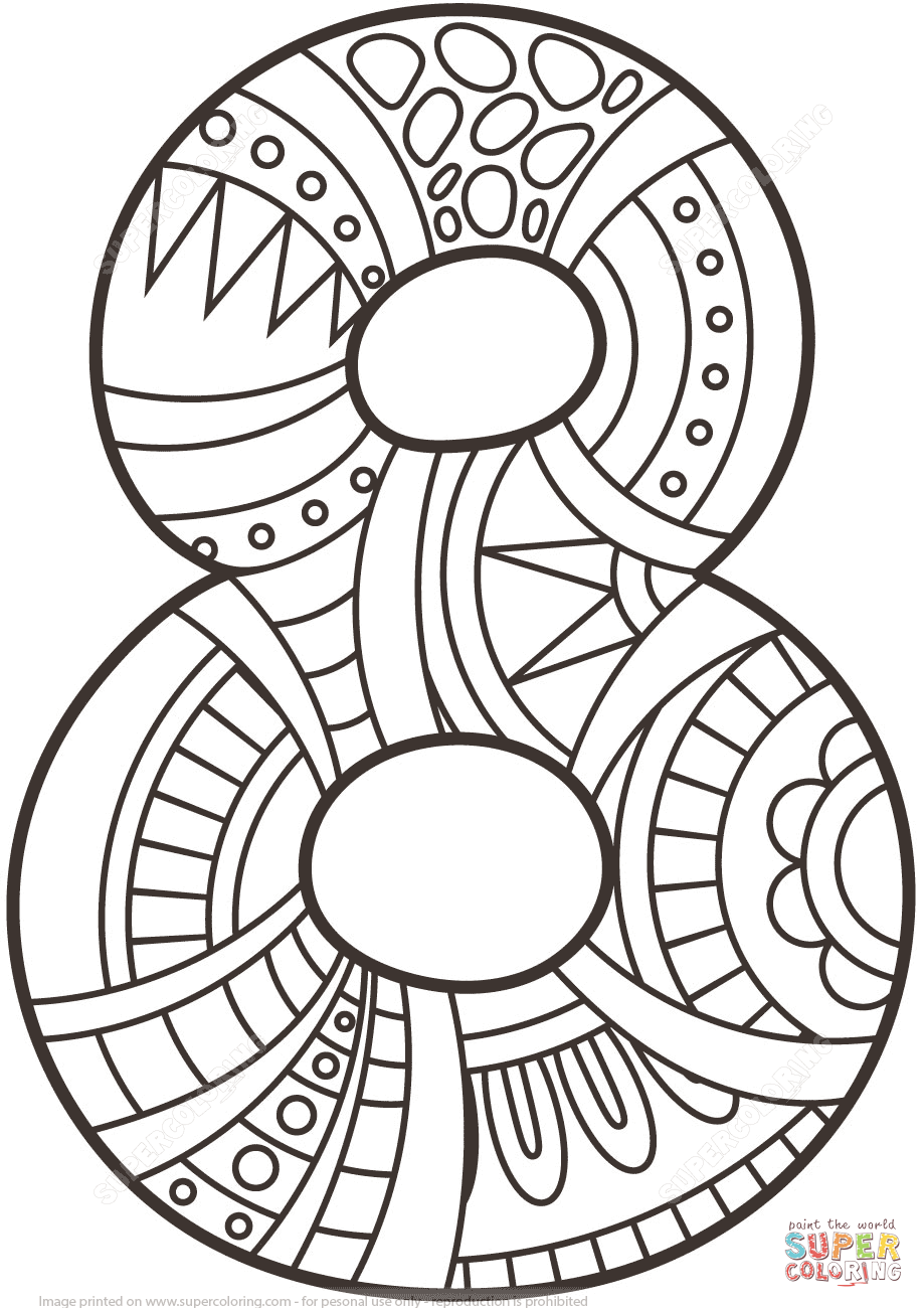 Number 8 Zentangle Coloring Page Free Printable Coloring 