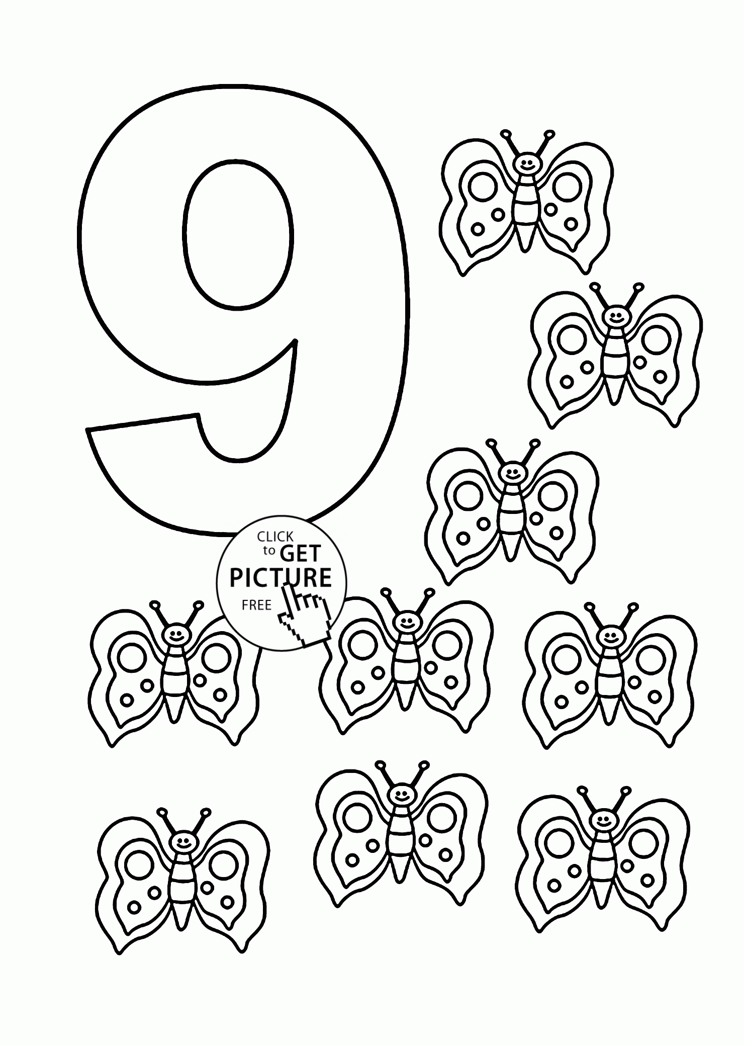 Number 9 Coloring Pages For Kids Counting Sheets 
