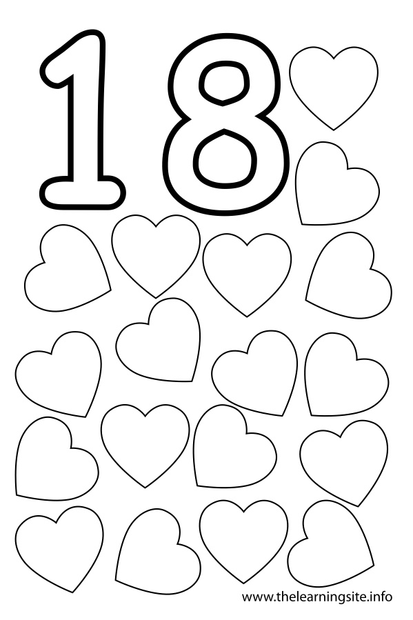 Number Eighteen Flashcard 18 Hearts The Learning Site