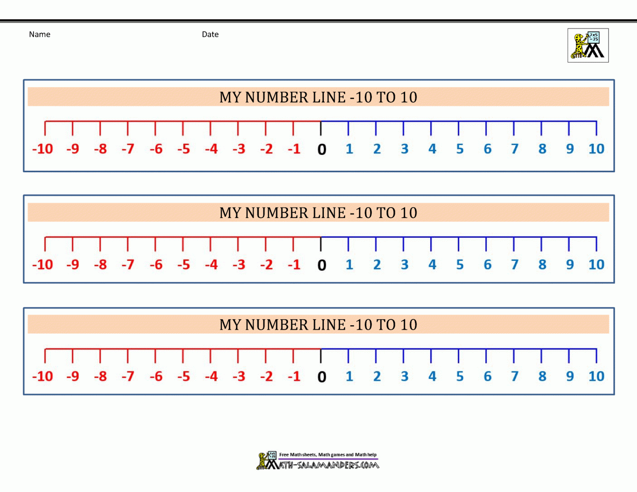 Free Printable Number Line With Negatives