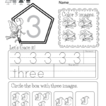 Number Three Worksheet Free Kindergarten Math Worksheet
