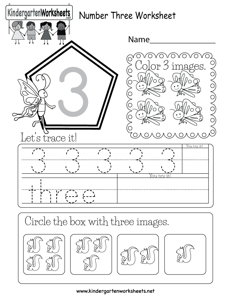 Number Three Worksheet Free Kindergarten Math Worksheet 