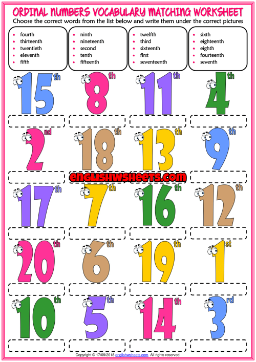 Ordinal Numbers ESL Printable Matching Exercise Worksheet Ordinal Numbers ESL Printable Matching Exercise Worksheet