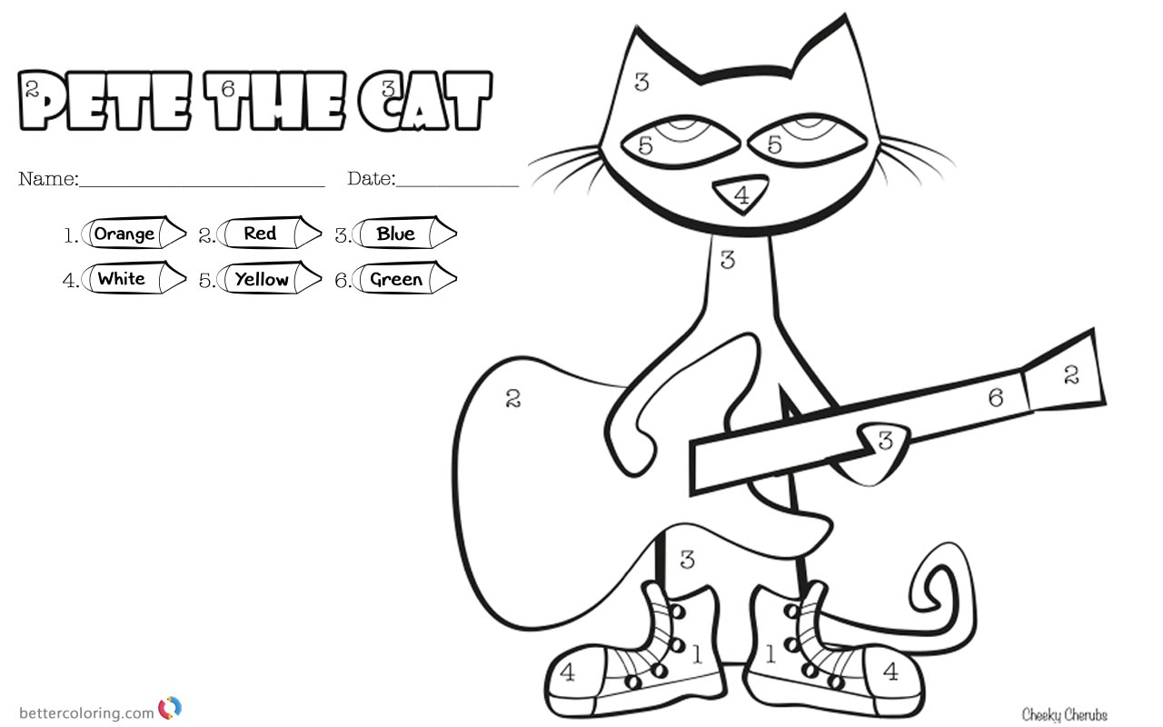 Pete The Cat Coloring Pages Play Guitar Color By Number 