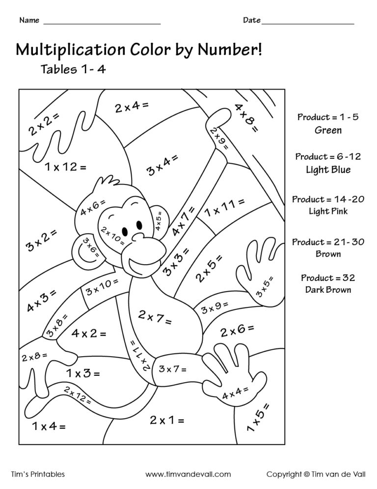 Printable Color By Number Multiplication Worksheets PDF