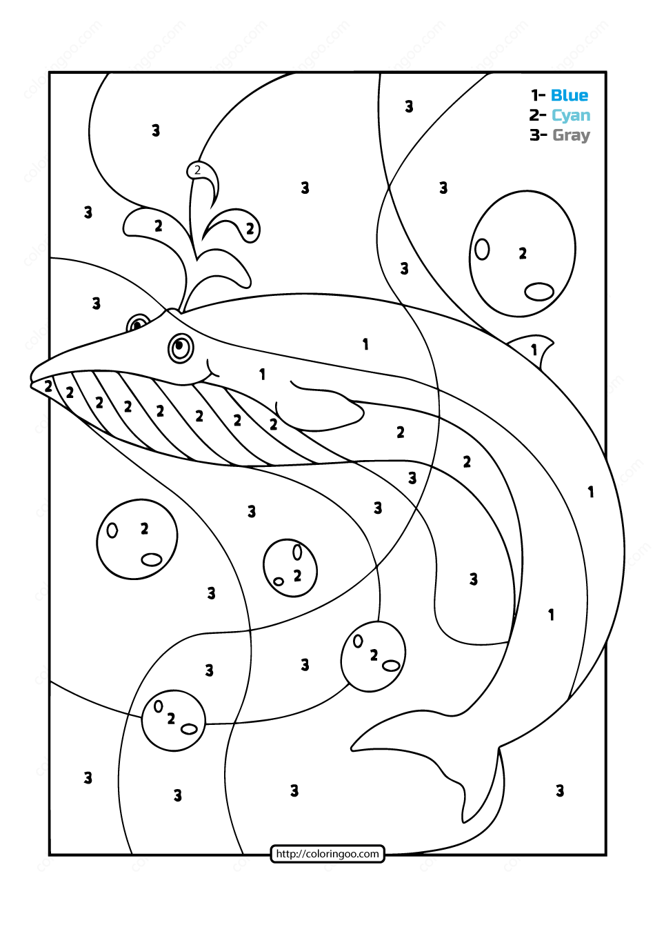 Printable Color By Number Ocean Blue Whale 01