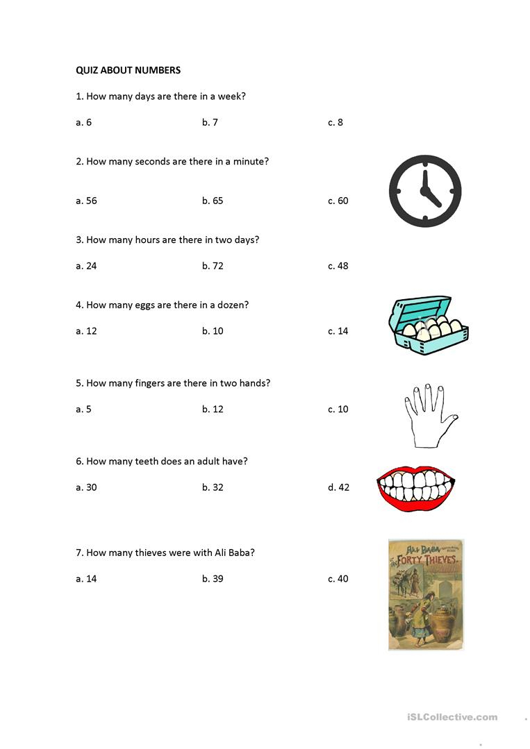 Quiz About Numbers Worksheet Free ESL Printable 