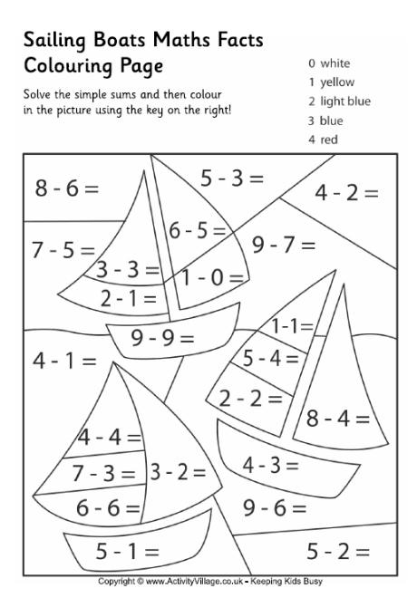 Sailing Boats Maths Facts Colouring Page