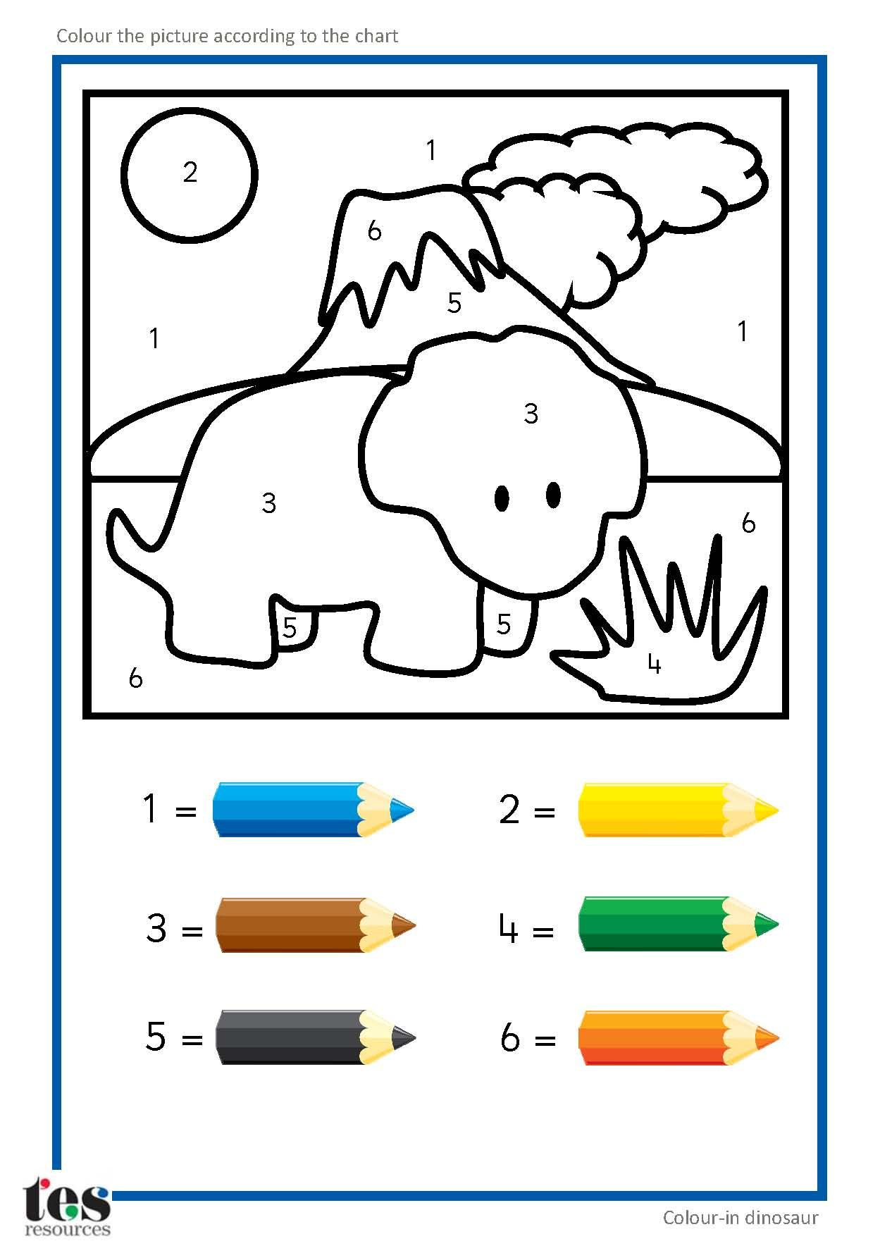 Simple Colour By Numbers Dinosaur Pictures With Clear 
