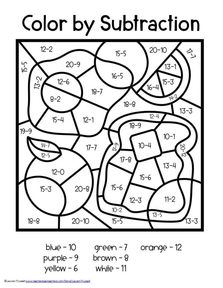 Subtraction Color By Number Math Subtraction