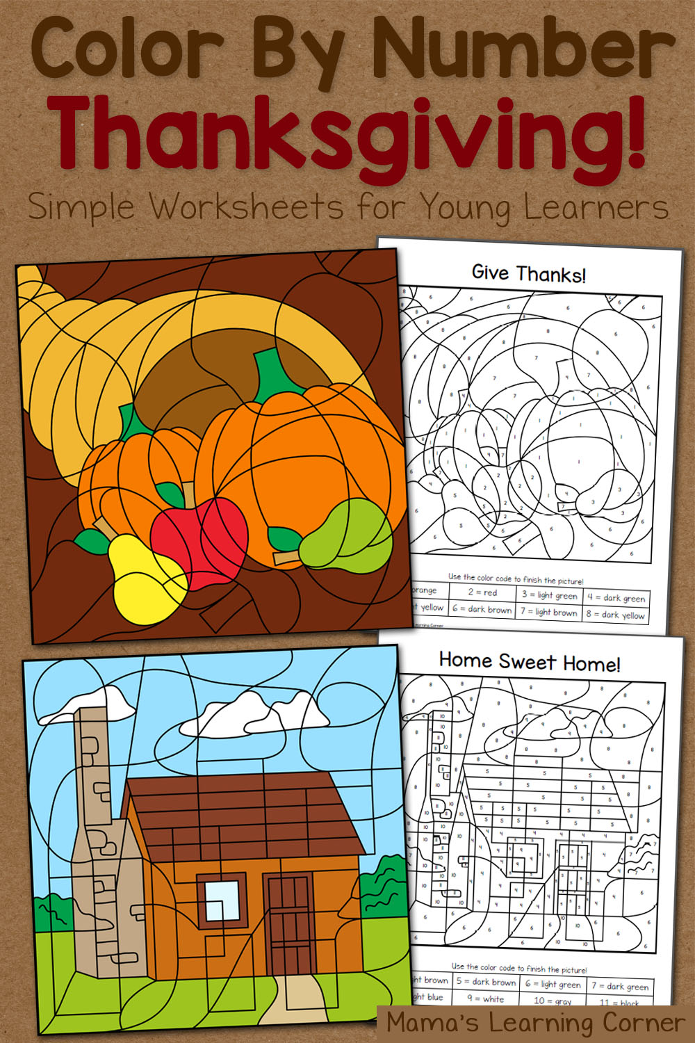 Thanksgiving Color By Number Worksheets Mamas Learning 