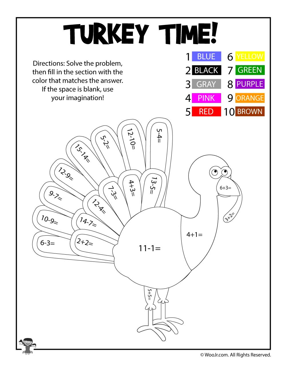 Thanksgiving Turkey Math Coloring Page Woo Jr Kids 