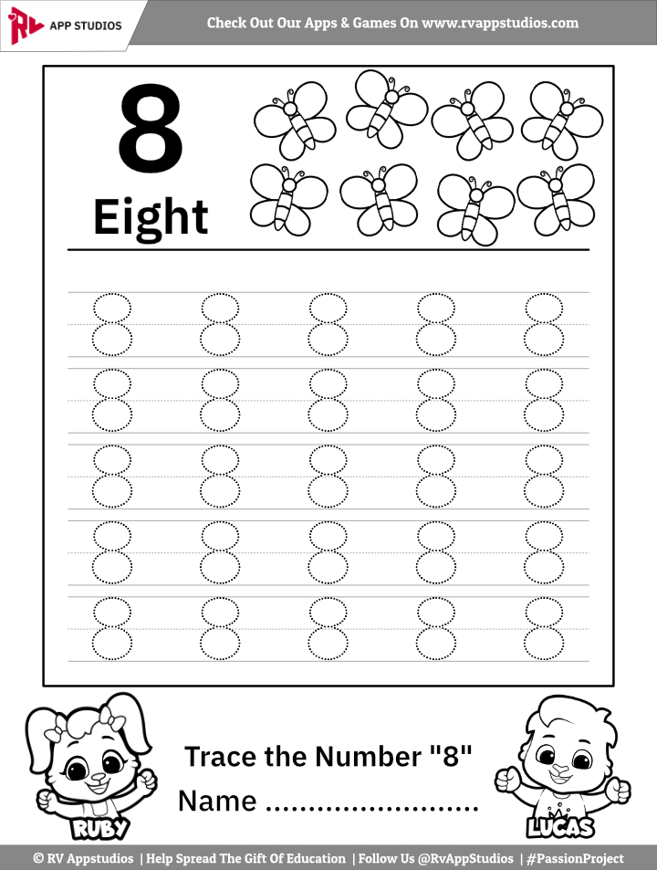 Trace Number 8 Worksheet For FREE For Kids