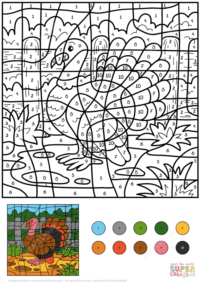 Turkey Color By Number Free Printable Coloring Pages Color by Number