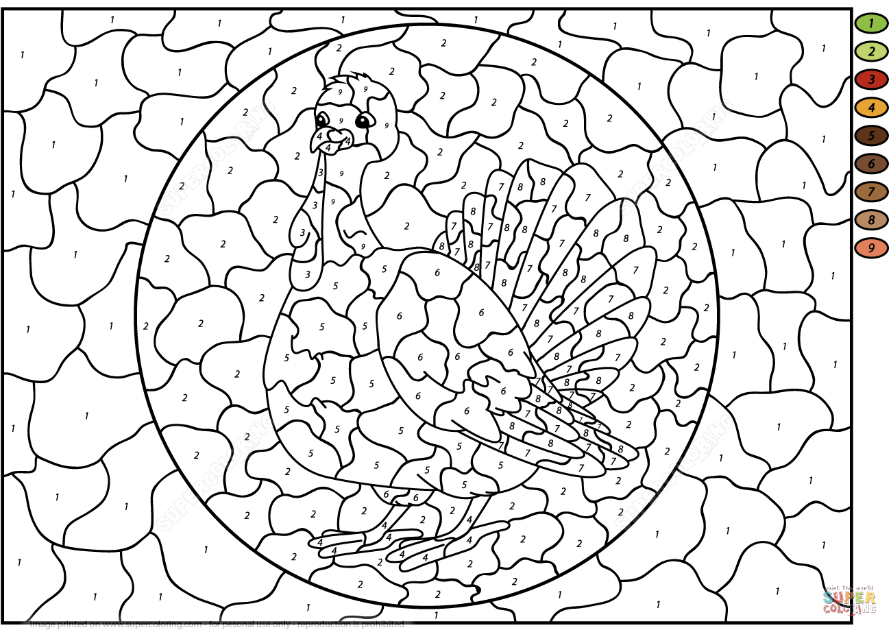 Turkey Color By Number Free Printable Coloring Pages