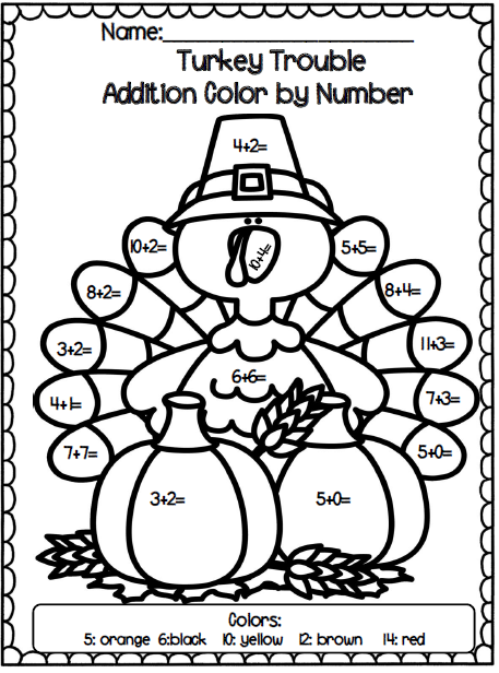 Turkey Trouble Addition Color By Number Common Core Turkey Trouble Addition Color By Number Common Core
