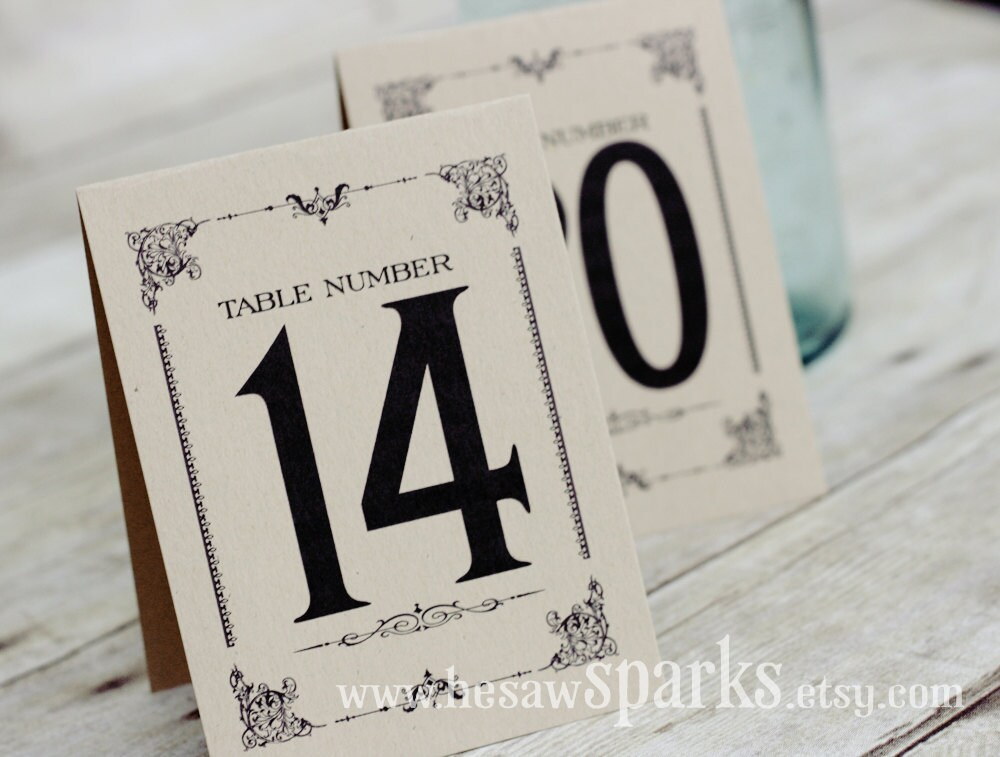 1 20 Vintage Table Numbers Printable Tent Style