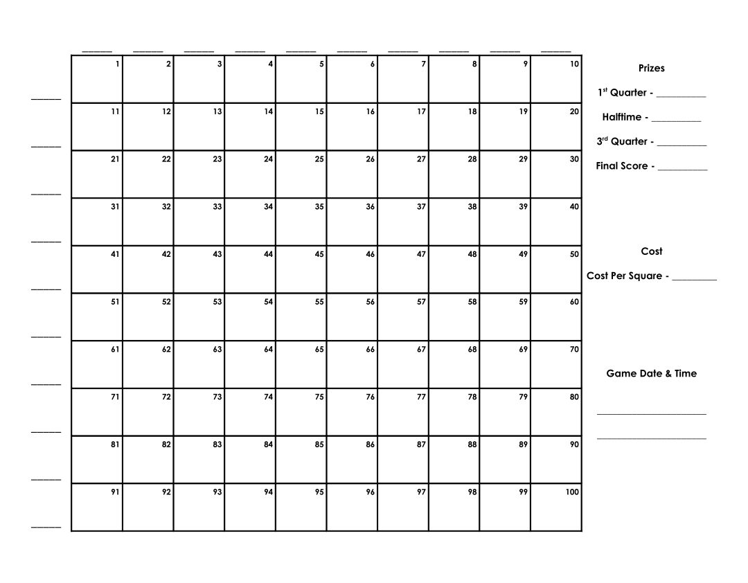 10 Best Printable 100 Square Football Pool Grid 
