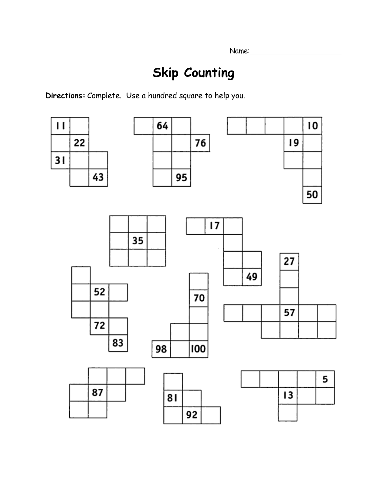 12 Best Images Of Hundreds Square Worksheet Missing 