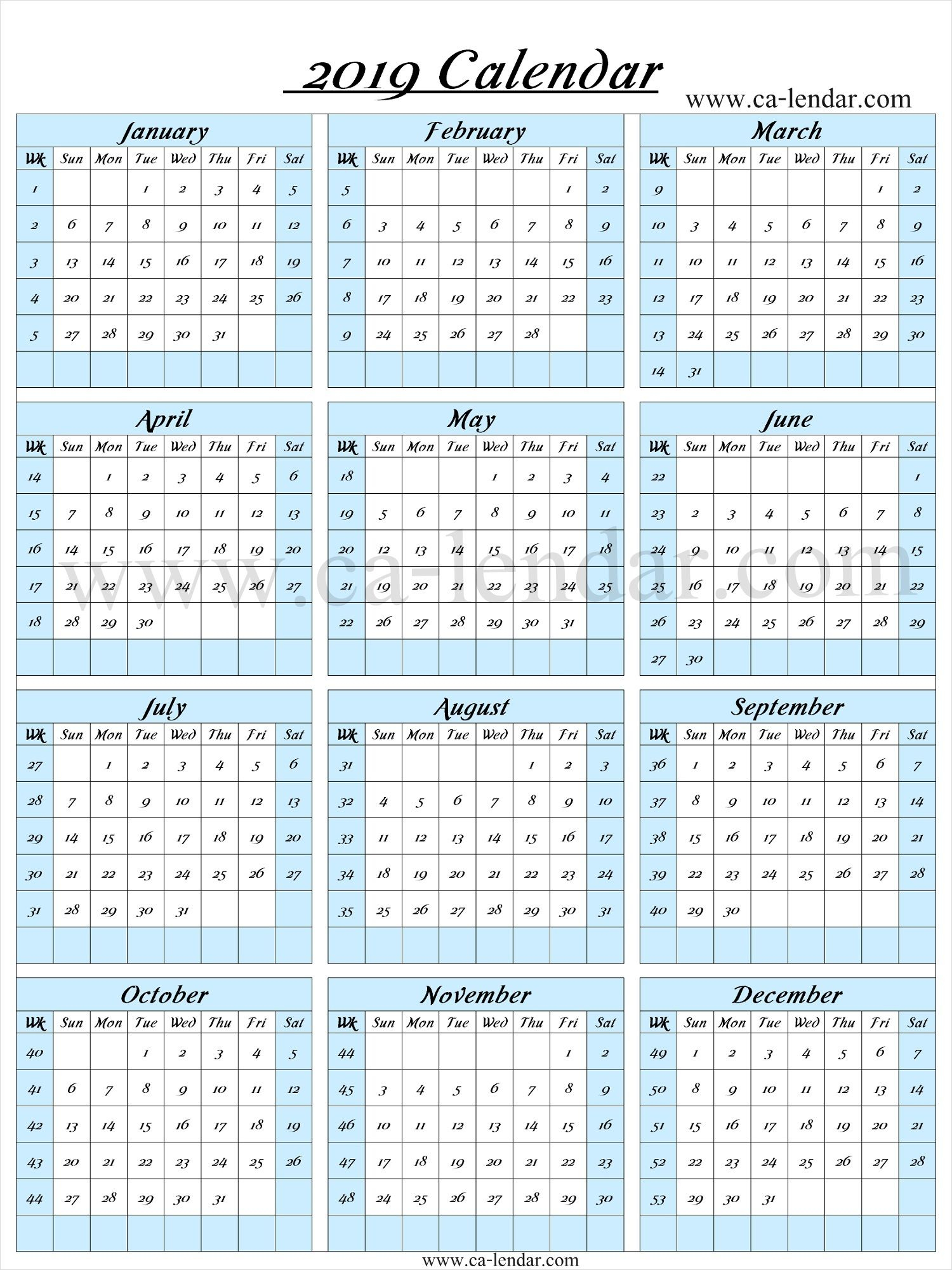 2019 Calendar With Week Numbers Calendar With Week 2019 Calendar With Week Numbers Calendar With Week