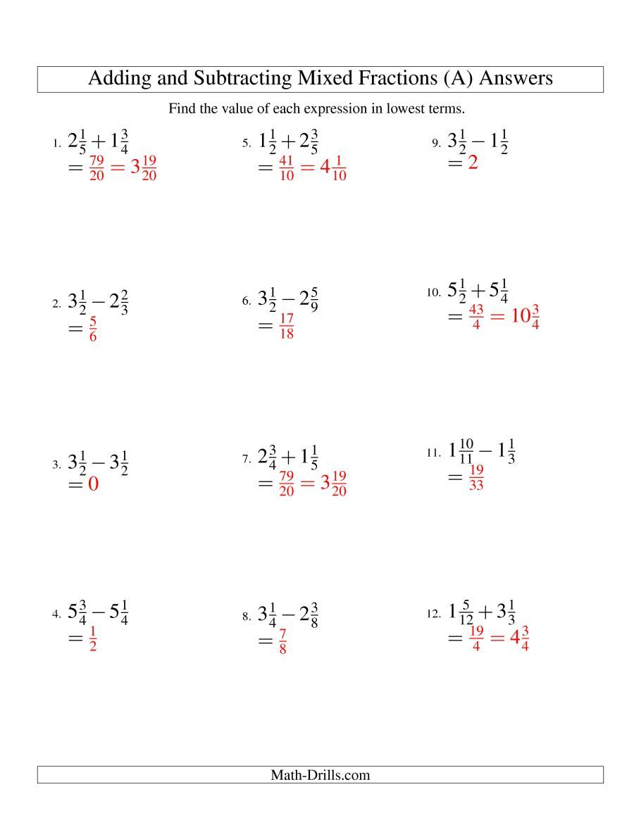 Adding And Subtracting Mixed Fractions A Fractions Adding And Subtracting Mixed Fractions a Fractions