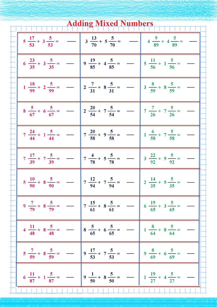 Adding Mixed Numbers Free Math Worksheets Mixed 