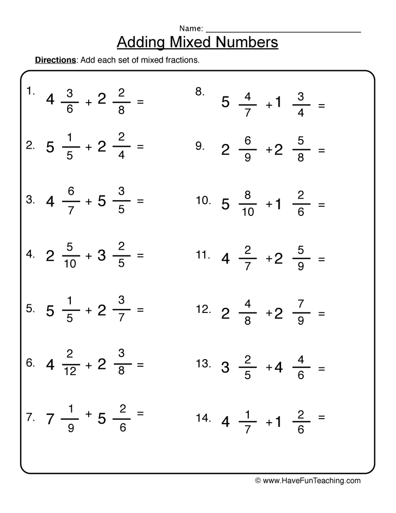 Adding Mixed Numbers Worksheet 2 Adding Mixed Numbers Worksheet 2