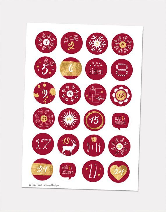 Advent Calendar Numbers REDGOLD Stickers Red Gold Etsy 