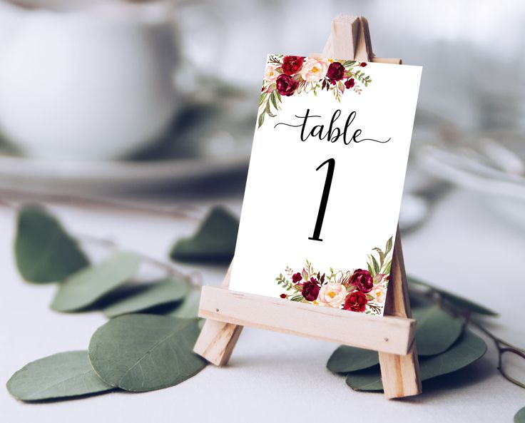 Burgundy Table Numbers 1 50 Printable Table Number 4x6 