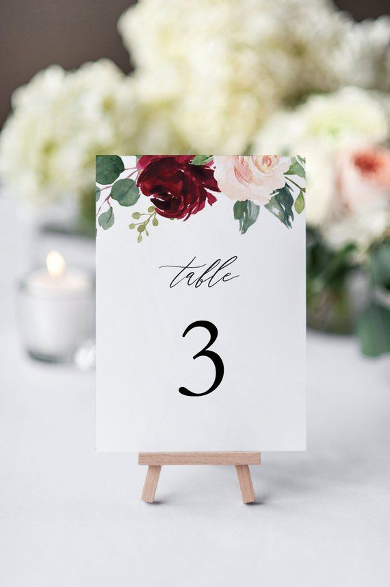 Burgundy Wedding Table Numbers Printable Table Numbers 