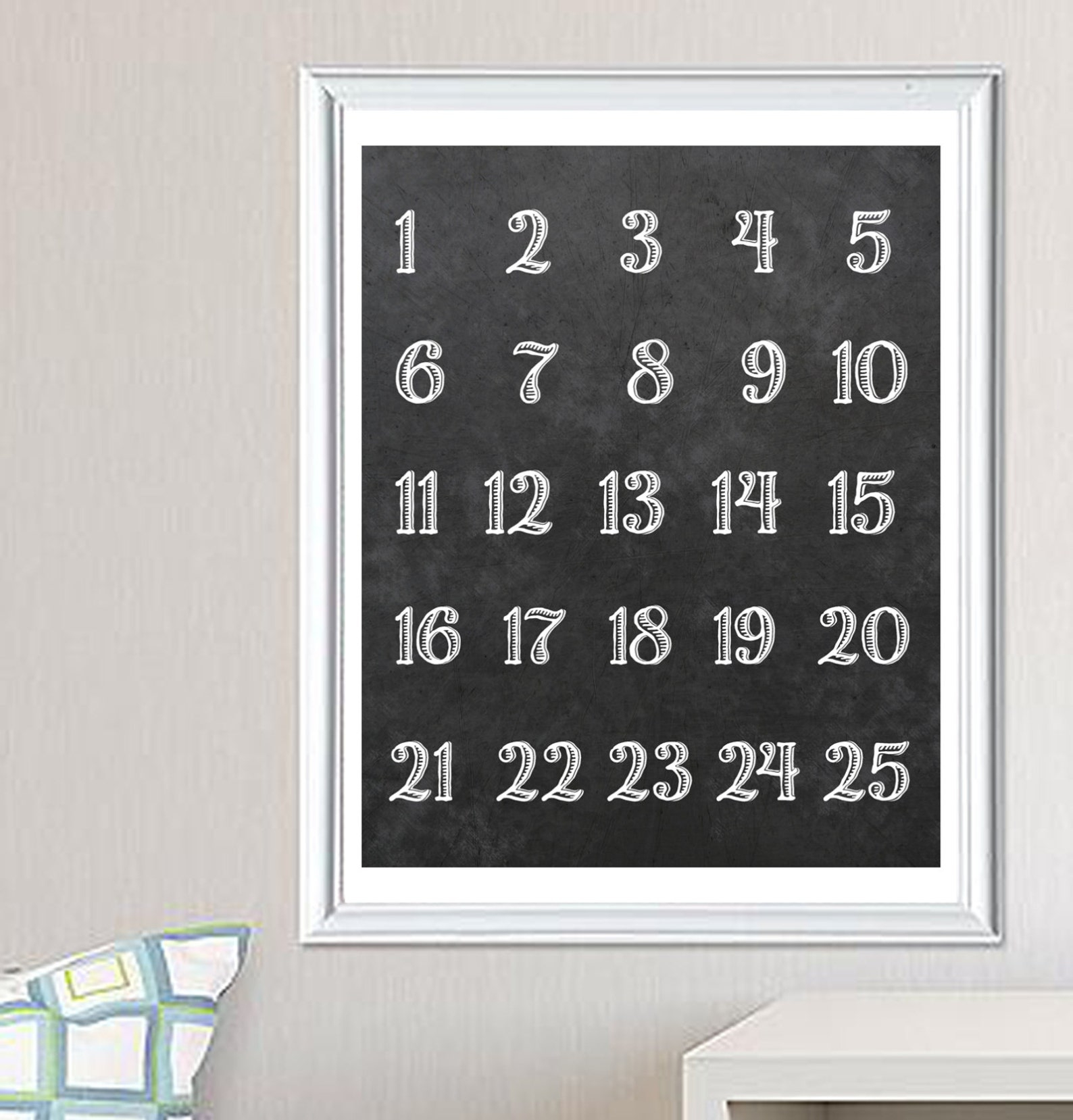 Chalkboard Numbers Printable Numbers 1 To 25 Poster Etsy