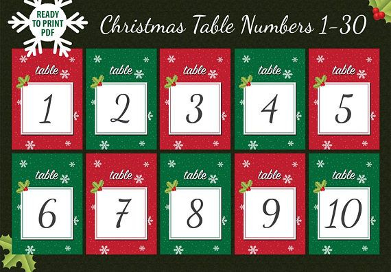 Christmas Event Wedding Table Numbers Printable Table 