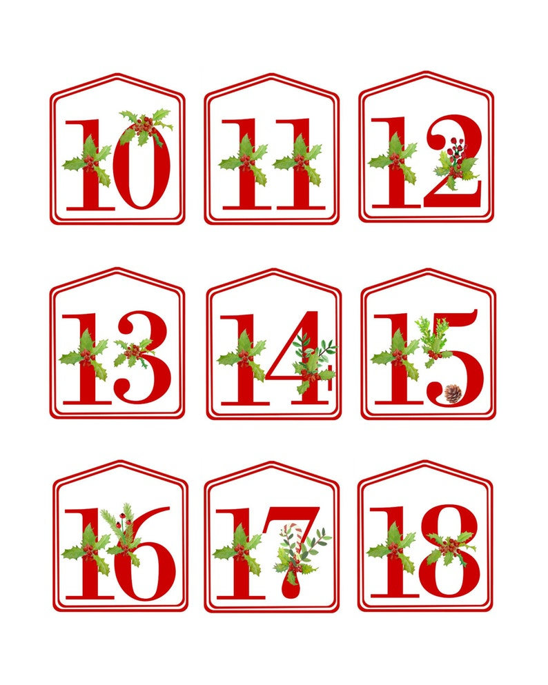 DIY Christmas Advent Calendar Red Printable Numbers 1 25 