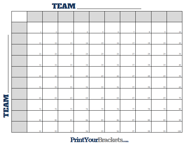 Football Squares Numbered 1 Through 100 Football Squares Numbered 1 Through 100