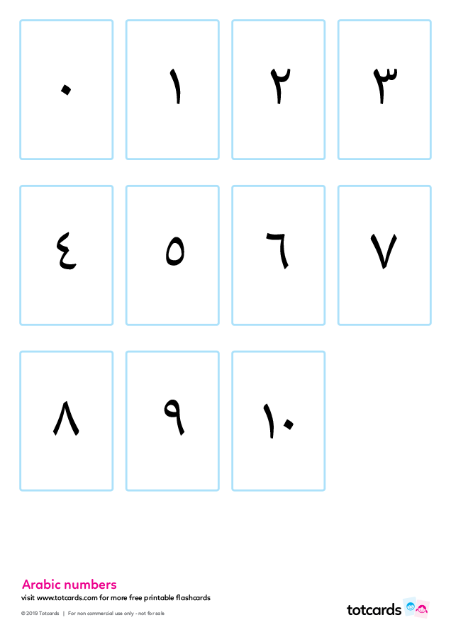 Free Arabic Number Flashcards For Kids Totcards