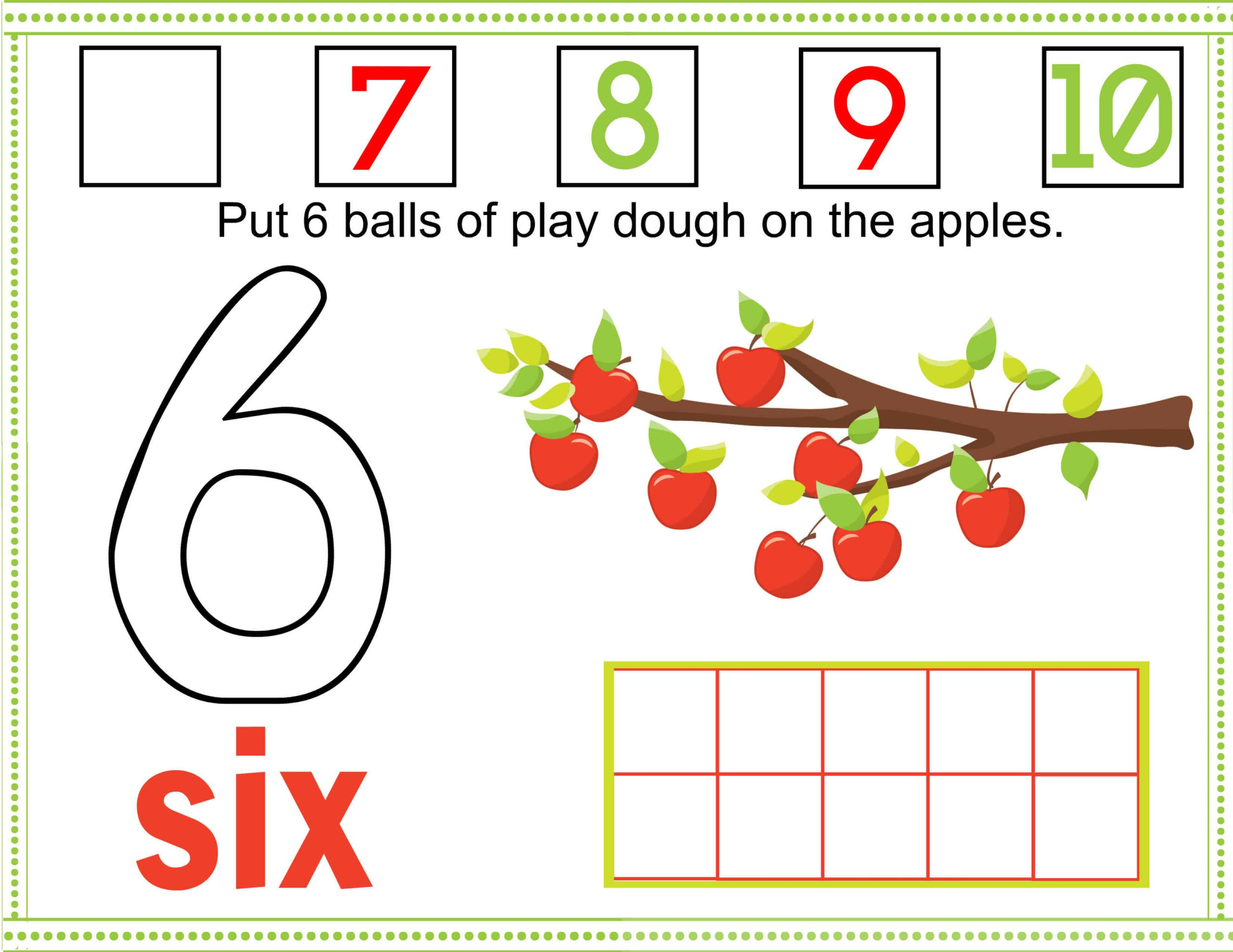 FREE Printable Fall Apple Tree Numbers Play Dough Mats