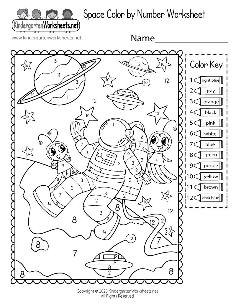 Free Printable Space Color By Number Worksheet