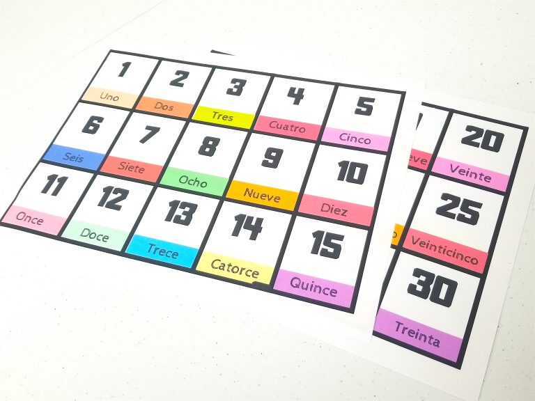 FREE Printable Spanish Flashcards Numbers 1 30