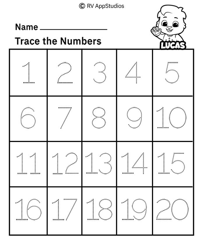 Free Printable Worksheets For Kids Tracing Numbers 1 20 