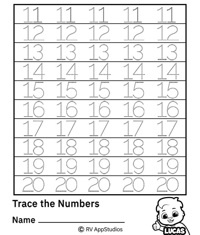 Free Trace The Numbers 11 20 Worksheets For Kids