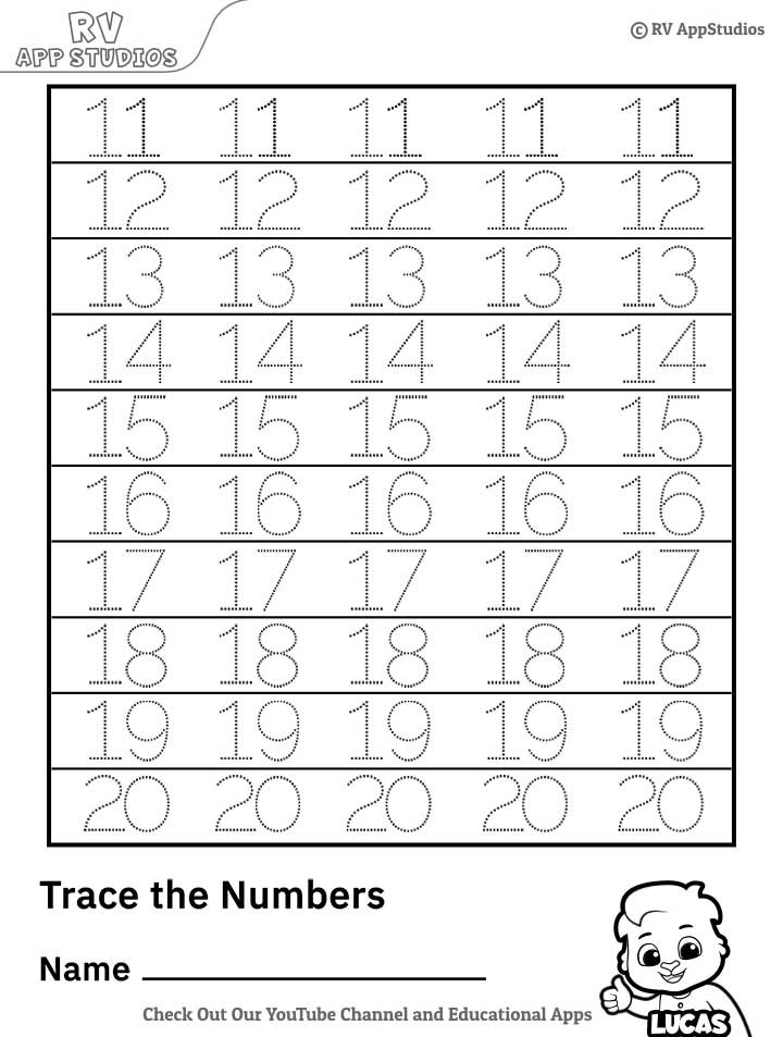 Free Trace The Numbers 11 20 Worksheets For Kids Free Trace The Numbers 11 20 Worksheets For Kids