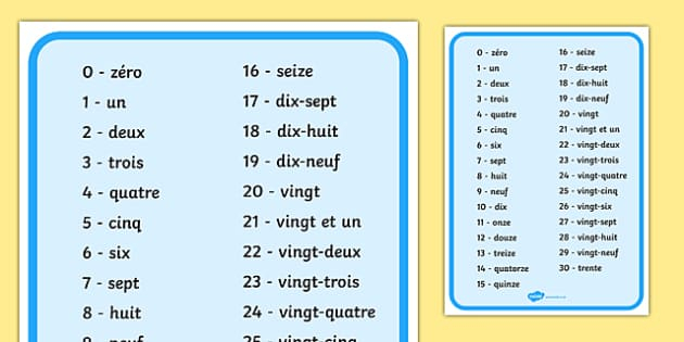 French Numbers 1 30 Word Mat MFL French Modern Foreign