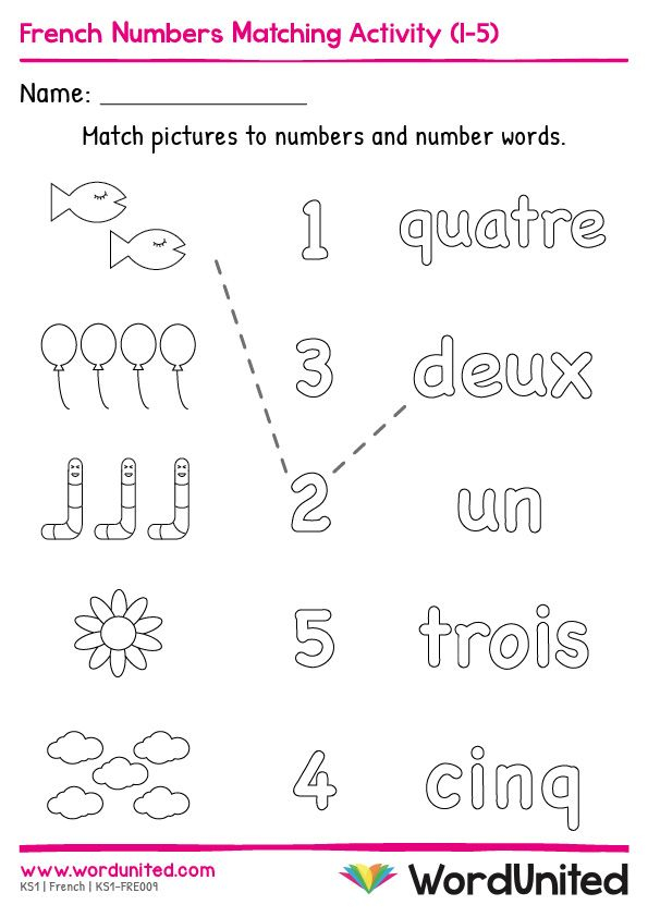 French Numbers Matching Activity 1 5 WordUnited 
