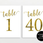 Gold Table Number Template Table Numbers Wedding Table