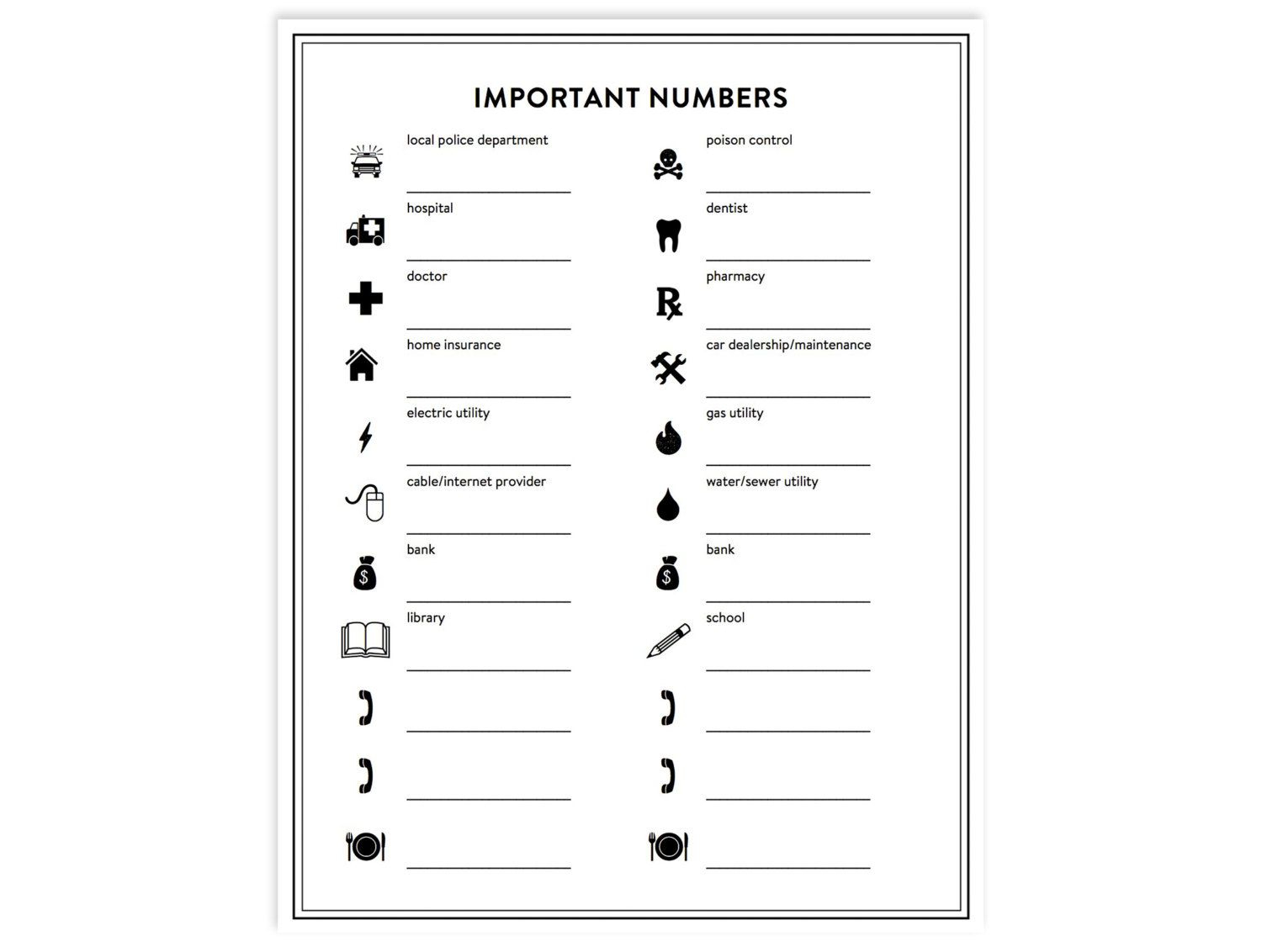 Important Phone Numbers Printable INSTANT DOWNLOAD Etsy Important Phone Numbers Printable INSTANT DOWNLOAD Etsy