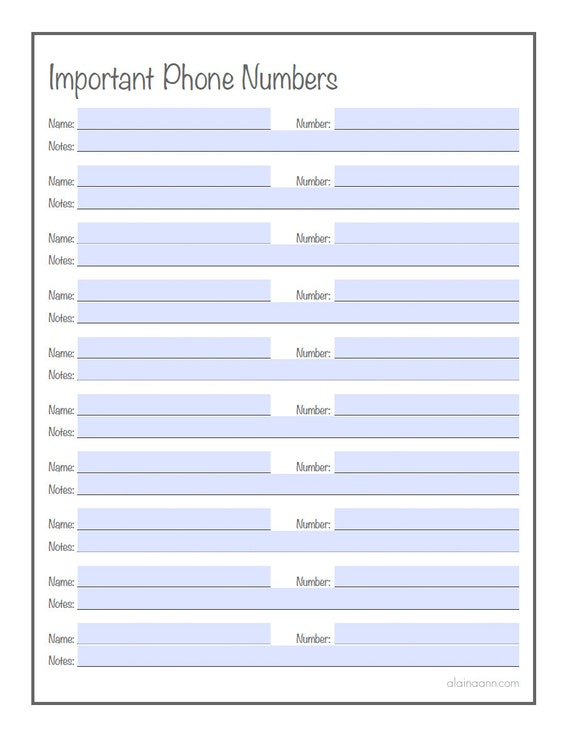 Important Phone Numbers Printable Type Ready Editable Important Phone Numbers Printable Type Ready Editable